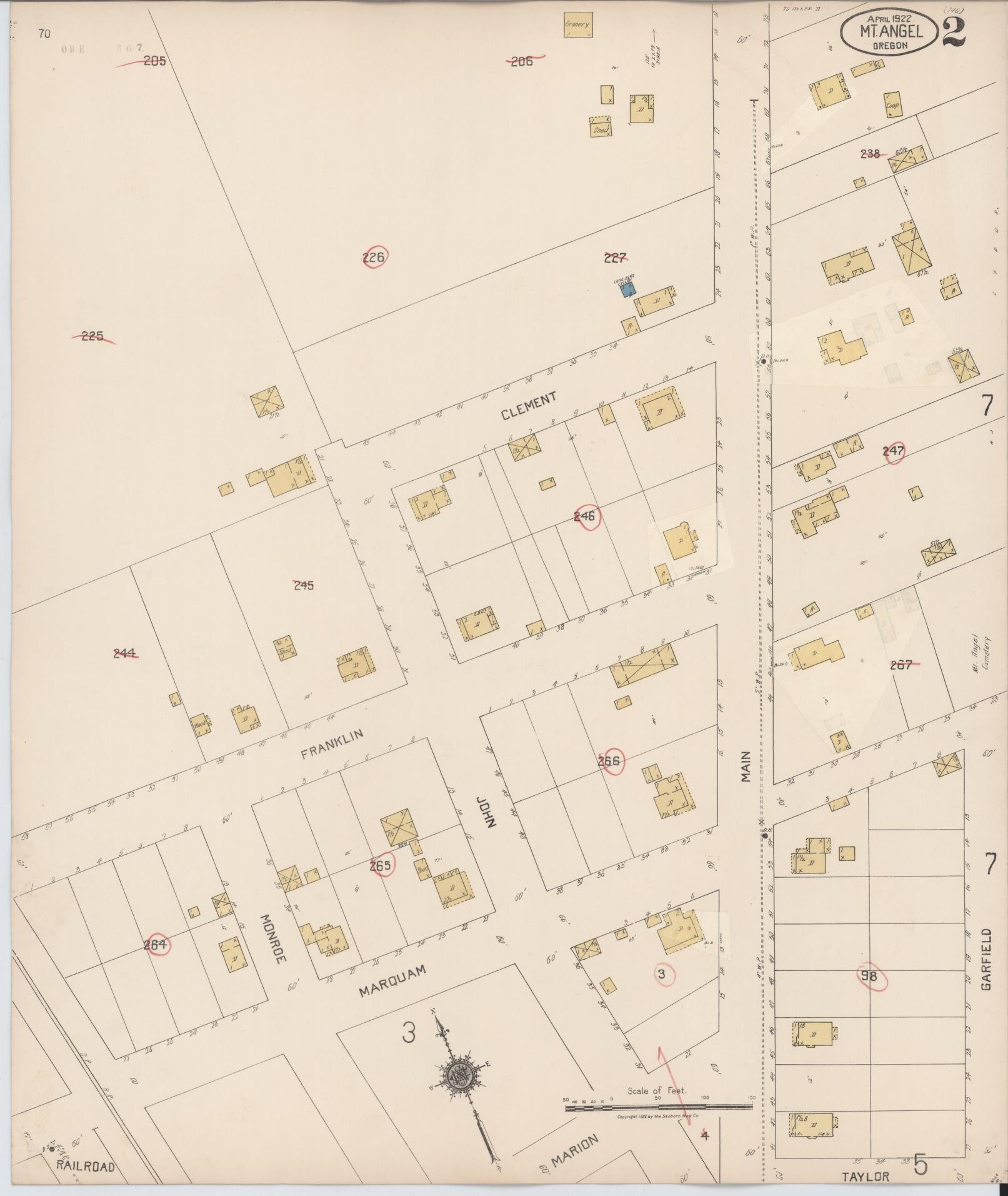 Sanborn Fire Insurance Map from Mount Angel, Marion County, Oregon (1931), Sheet #0002 - Historic Sanborn Fire Insurance Map Print, vintage old map wall art, antique decor, genealogy gift, Oregon Oregon map