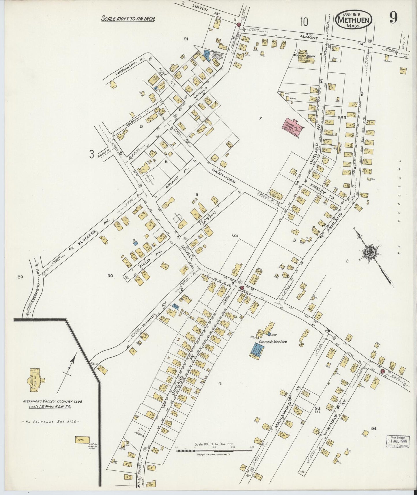 Sanborn Fire Insurance Map from Methuen, Essex County, Massachusetts (1919), Sheet #0009 - Complete Map Set gallery image, historic Sanborn map, vintage wall art, Massachusetts Massachusetts