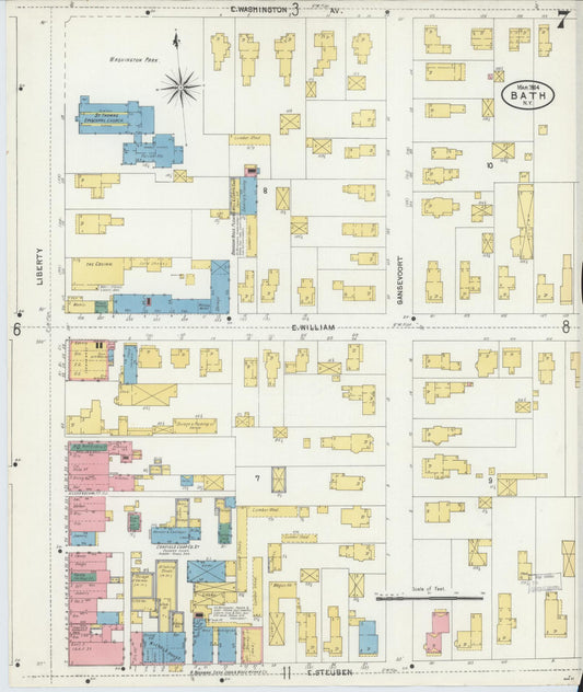 Sanborn Fire Insurance Map from Bath, Steuben County, New York (1904), Sheet #0007 - Historic Sanborn Fire Insurance Map Print, vintage old map wall art, antique decor, genealogy gift, New York New York map