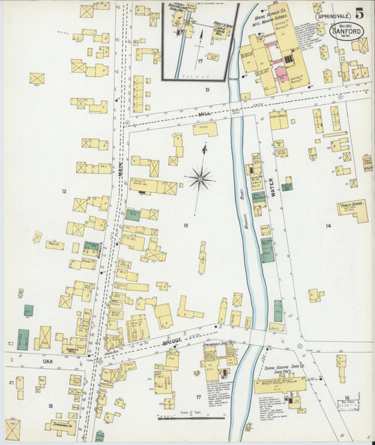 Sanborn Fire Insurance Map from Sanford, York County, Maine (1901), Sheet #0005 - Historic Sanborn Fire Insurance Map Print, vintage old map wall art, antique decor, genealogy gift, Maine Maine map