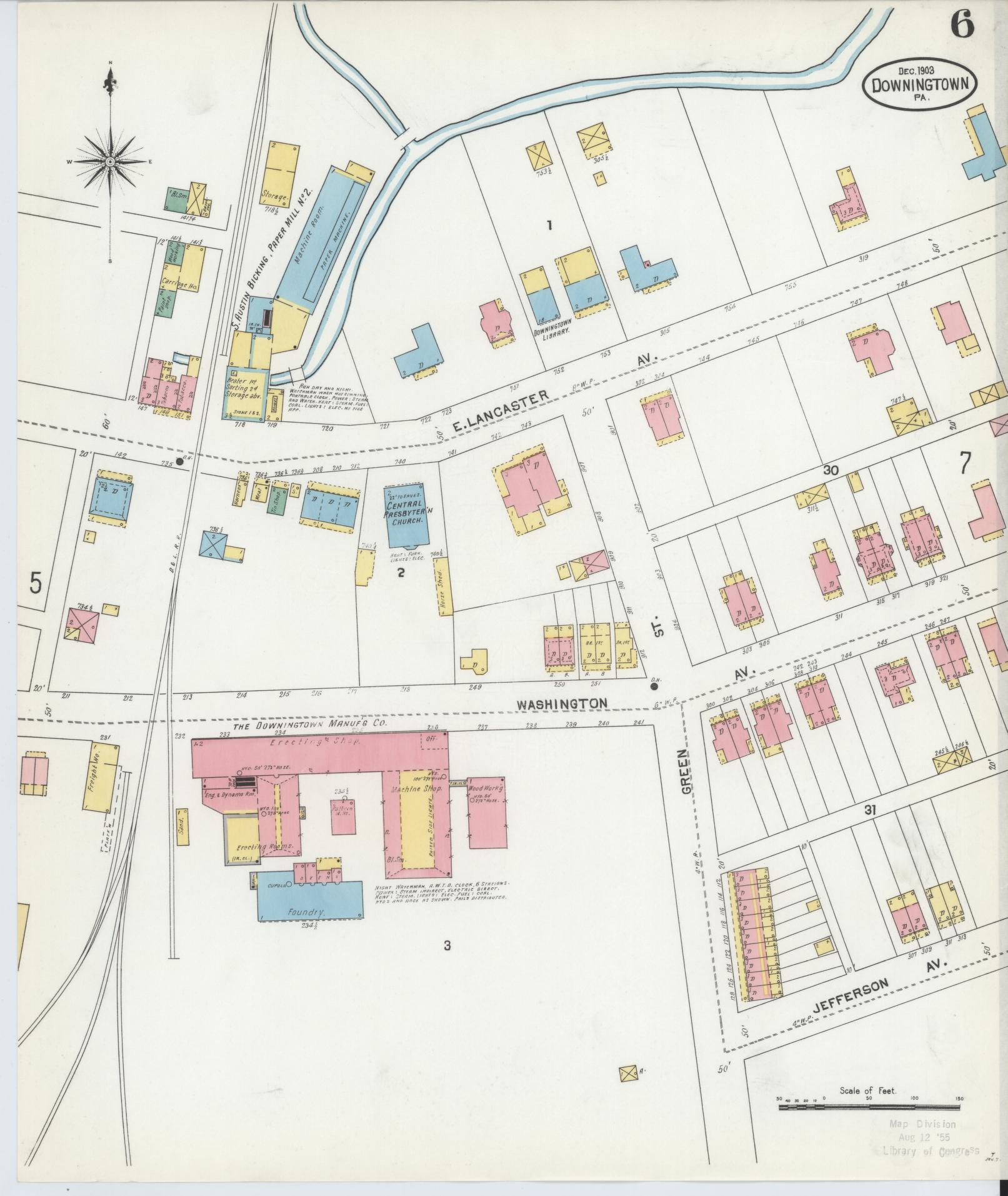 Sanborn Fire Insurance Map from Downingtown, Chester County, Pennsylvania (1903), Sheet #0006 - Historic Sanborn Fire Insurance Map Print, vintage old map wall art, antique decor, genealogy gift, Pennsylvania Pennsylvania map