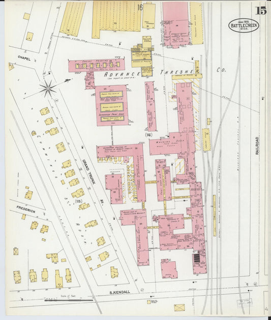 Sanborn Fire Insurance Map from Battle Creek, Calhoun County, Michigan (1902), Sheet #0015 - Historic Sanborn Fire Insurance Map Print, vintage old map wall art, antique decor, genealogy gift, Michigan Michigan map