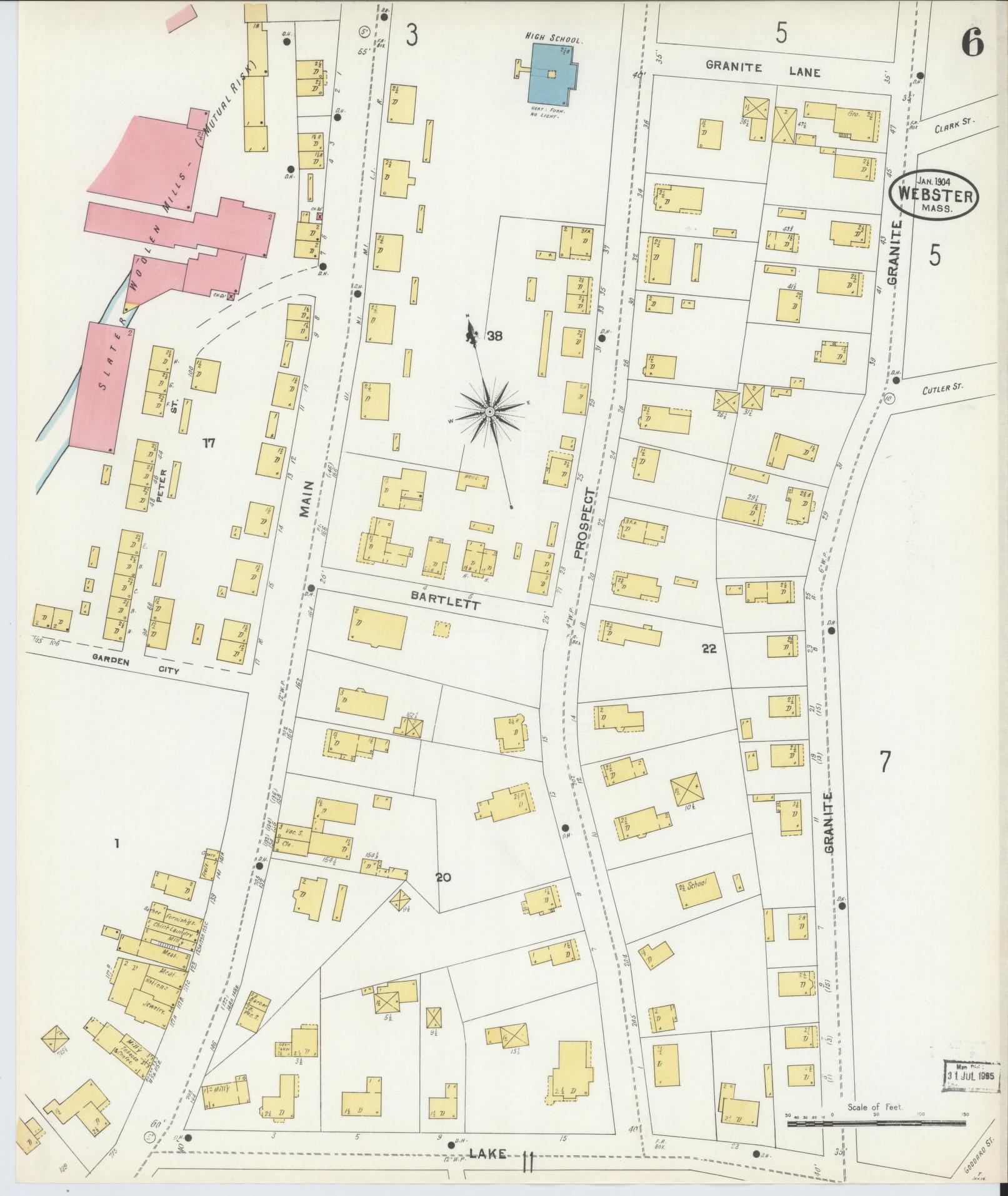 Sanborn Fire Insurance Map from Webster, Worcester County, Massachusetts (1904), Sheet #0006 - Historic Sanborn Fire Insurance Map Print, vintage old map wall art, antique decor, genealogy gift, Massachusetts Massachusetts map