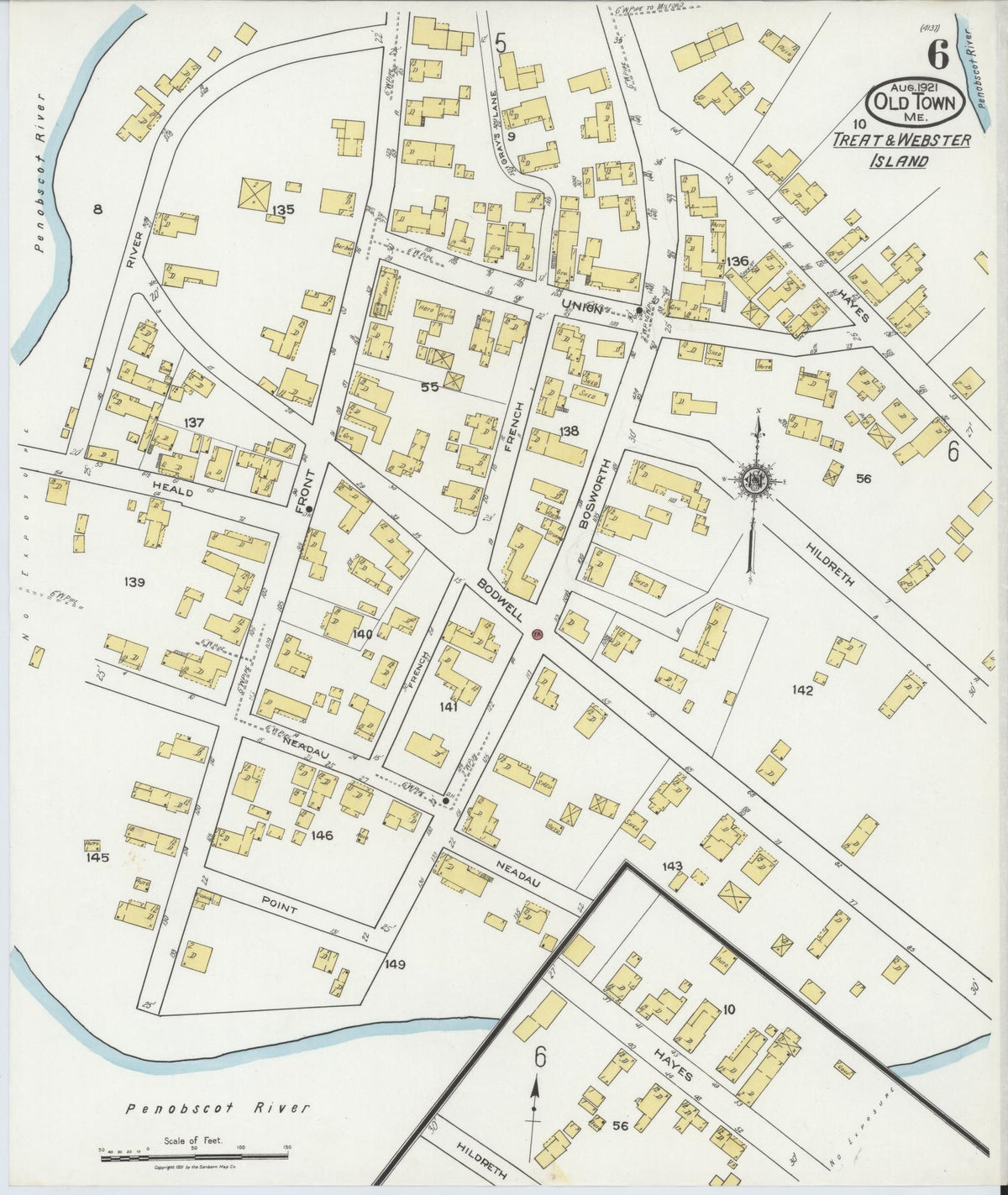 Sanborn Fire Insurance Map from Old Town, Penobscot County, Maine (1921), Sheet #0006 - Complete Map Set gallery image, historic Sanborn map, vintage wall art, Maine Maine