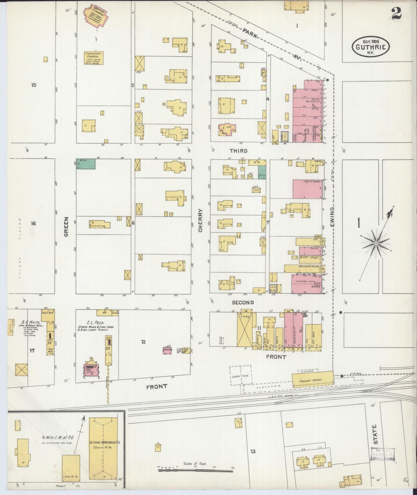 Sanborn Fire Insurance Map from Guthrie, Todd County, Kentucky (1905), Sheet #0002 - Historic Sanborn Fire Insurance Map Print, vintage old map wall art, antique decor, genealogy gift, Kentucky Kentucky map