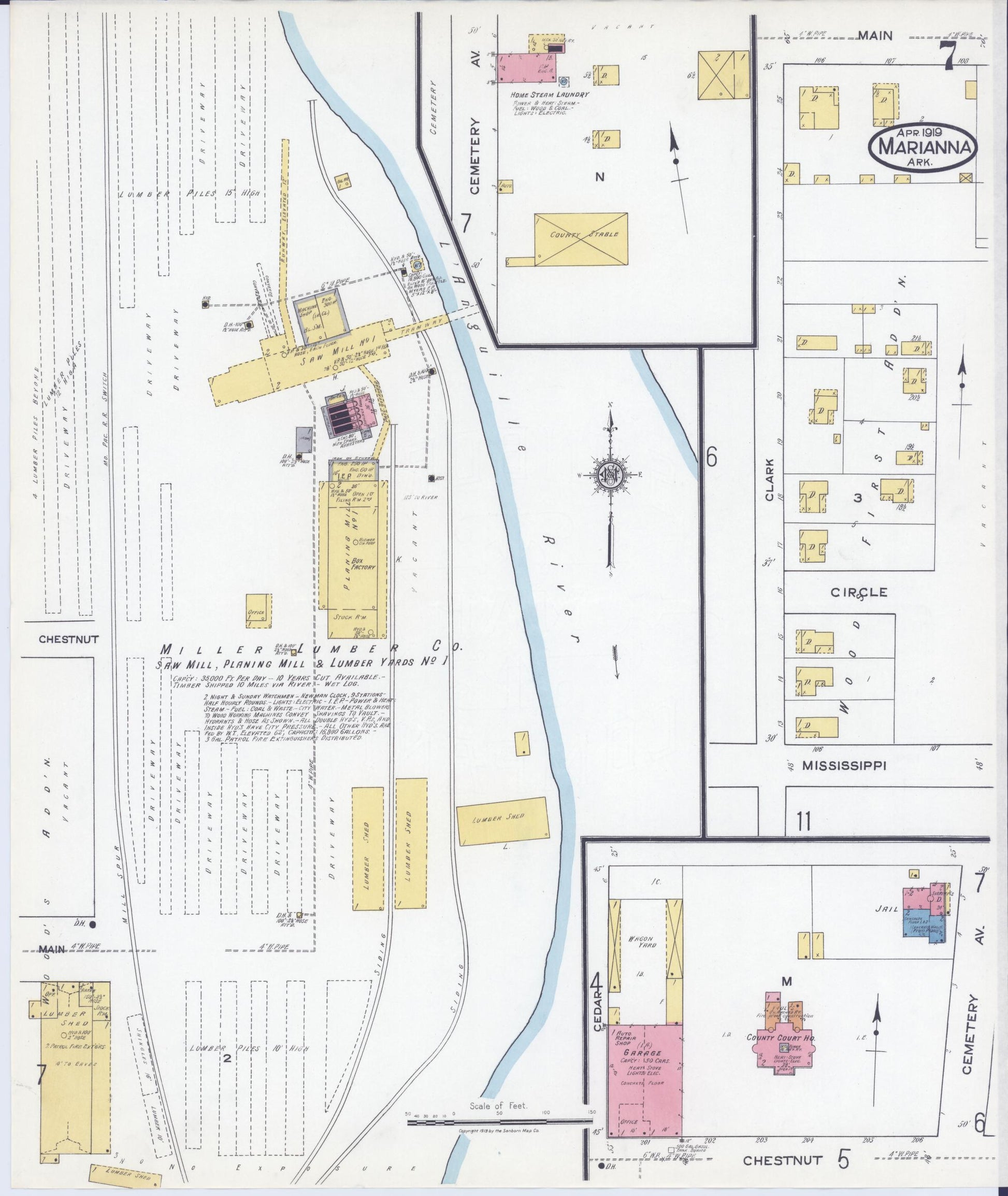 Sanborn Fire Insurance Map from Marianna, Lee County, Arkansas (1919), Sheet #0007 - Complete Map Set gallery image, historic Sanborn map, vintage wall art, Arkansas Arkansas