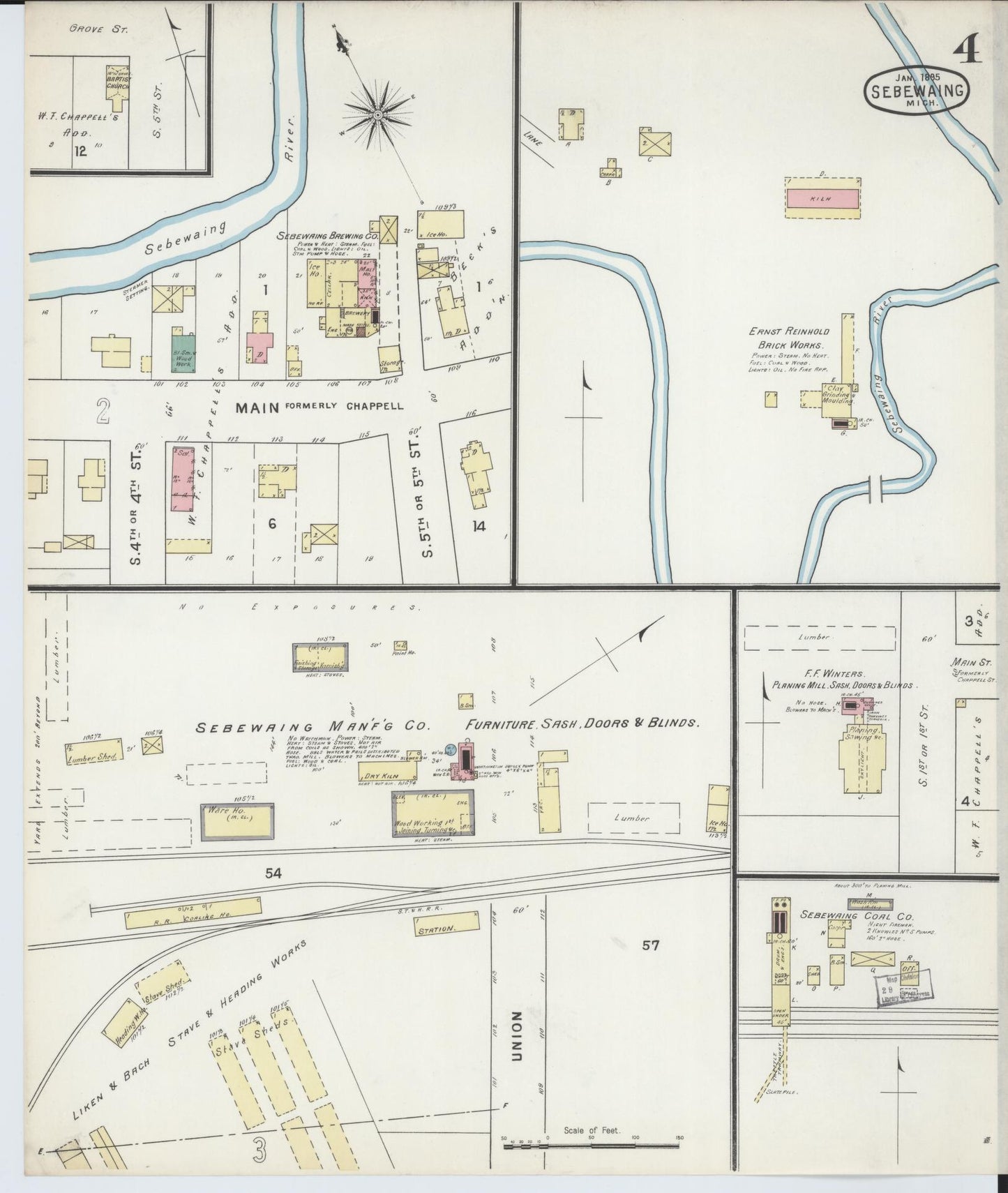 Sanborn Fire Insurance Map from Sebewaing, Huron County, Michigan (1895), Sheet #0004 - Complete Map Set gallery image, historic Sanborn map, vintage wall art, Michigan Michigan