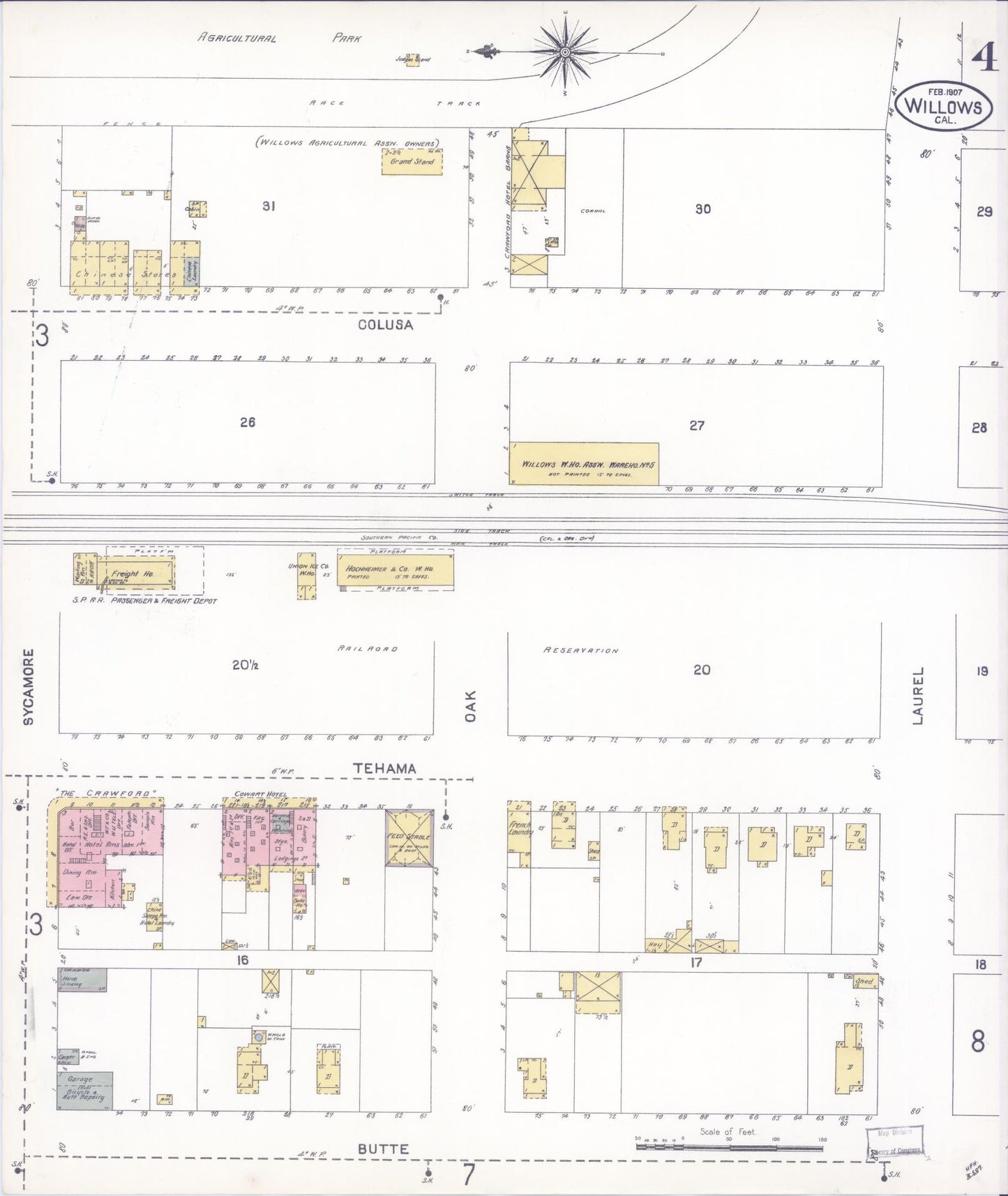 Sanborn Fire Insurance Map from Willows, Glenn County, California (1907), Sheet #0004 - Complete Map Set gallery image, historic Sanborn map, vintage wall art, California California