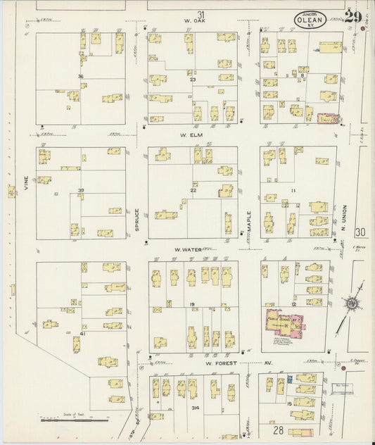 Sanborn Fire Insurance Map from Olean, Cattaraugus County, New York (1915), Sheet #0029 - Historic Sanborn Fire Insurance Map Print, vintage old map wall art, antique decor, genealogy gift, New York New York map