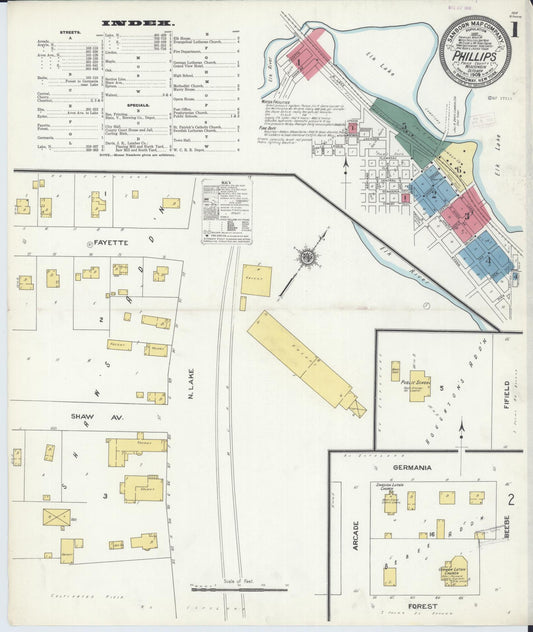 Sanborn Fire Insurance Map from Phillips, Price County, Wisconsin (1909), Sheet #0001 - Historic Sanborn Fire Insurance Map Print, vintage old map wall art, antique decor, genealogy gift, Wisconsin Wisconsin map