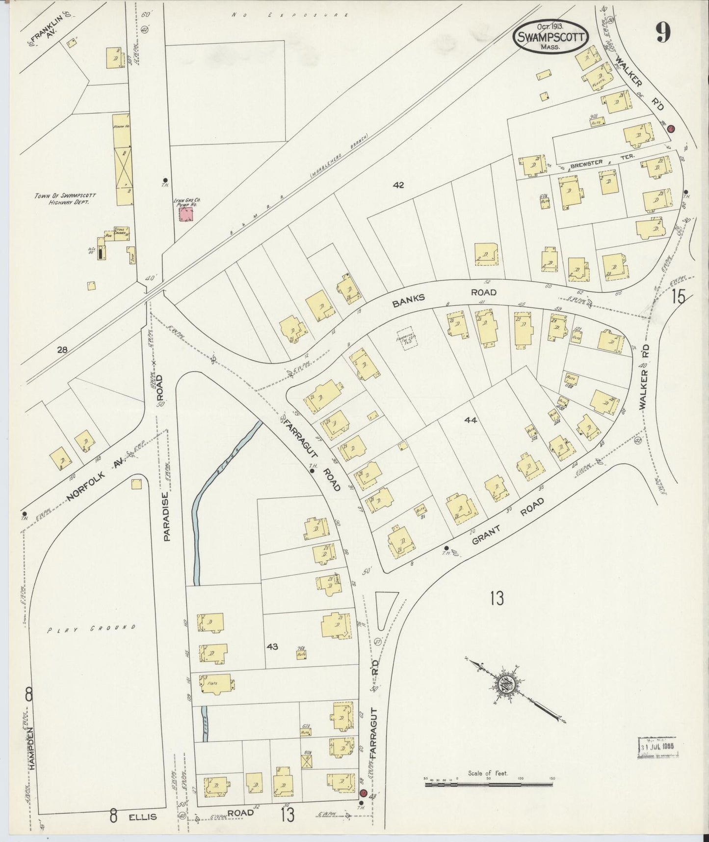 Sanborn Fire Insurance Map from Swampscott, Essex County, Massachusetts (1913), Sheet #0009 - Historic Sanborn Fire Insurance Map Print, vintage old map wall art, antique decor, genealogy gift, Massachusetts Massachusetts map