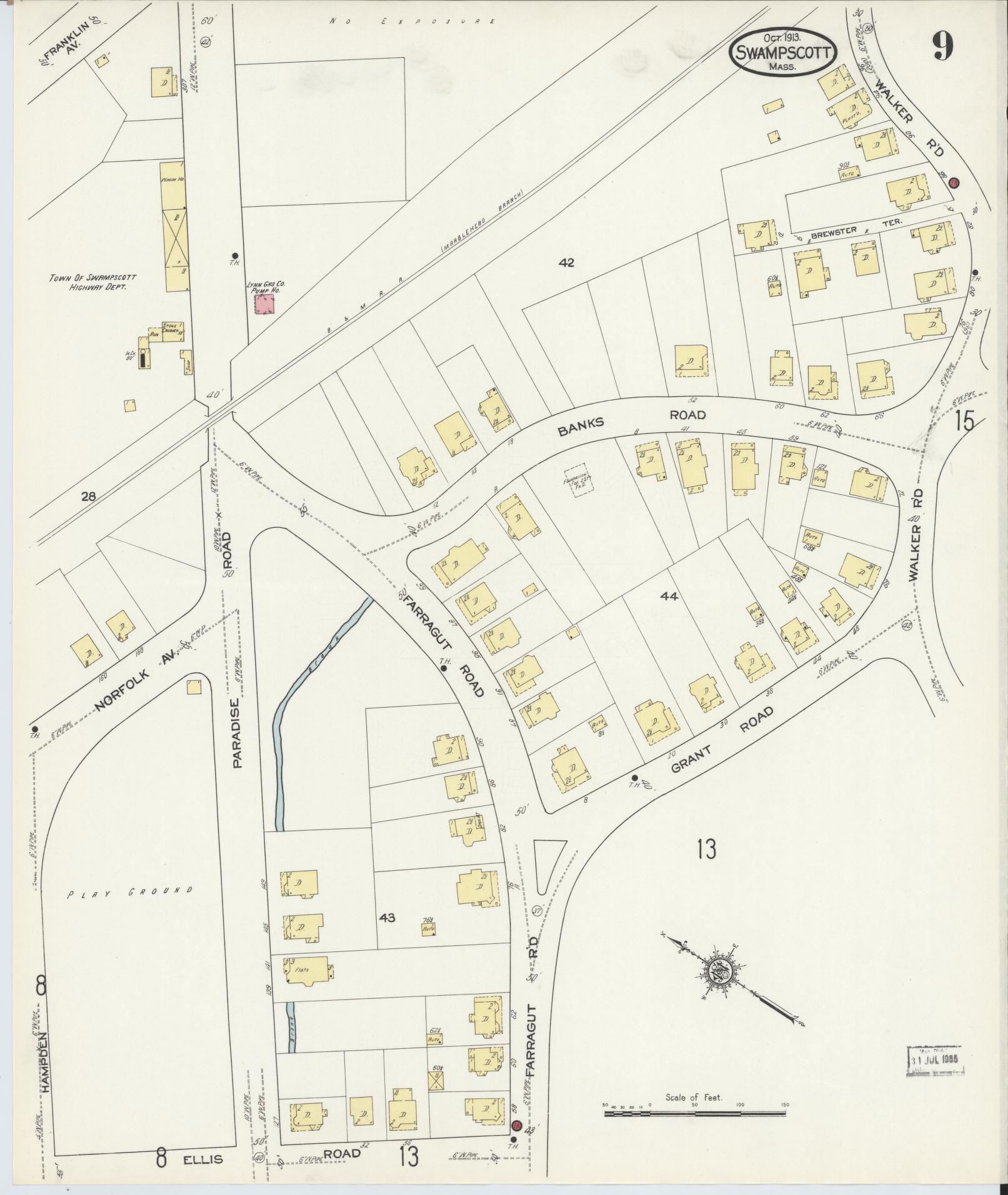 Sanborn Fire Insurance Map from Swampscott, Essex County, Massachusetts (1913), Sheet #0009 - Historic Sanborn Fire Insurance Map Print, vintage old map wall art, antique decor, genealogy gift, Massachusetts Massachusetts map