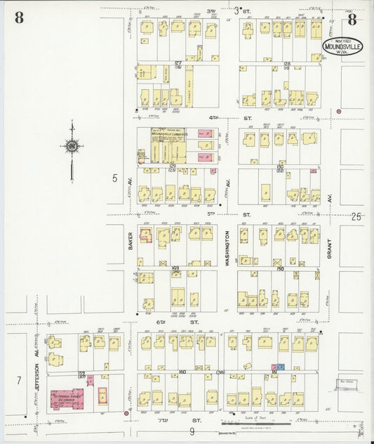 Sanborn Fire Insurance Map from Moundsville, Marshall County, West Virginia (1923), Sheet #0008 - Historic Sanborn Fire Insurance Map Print, vintage old map wall art, antique decor, genealogy gift, West Virginia West Virginia map