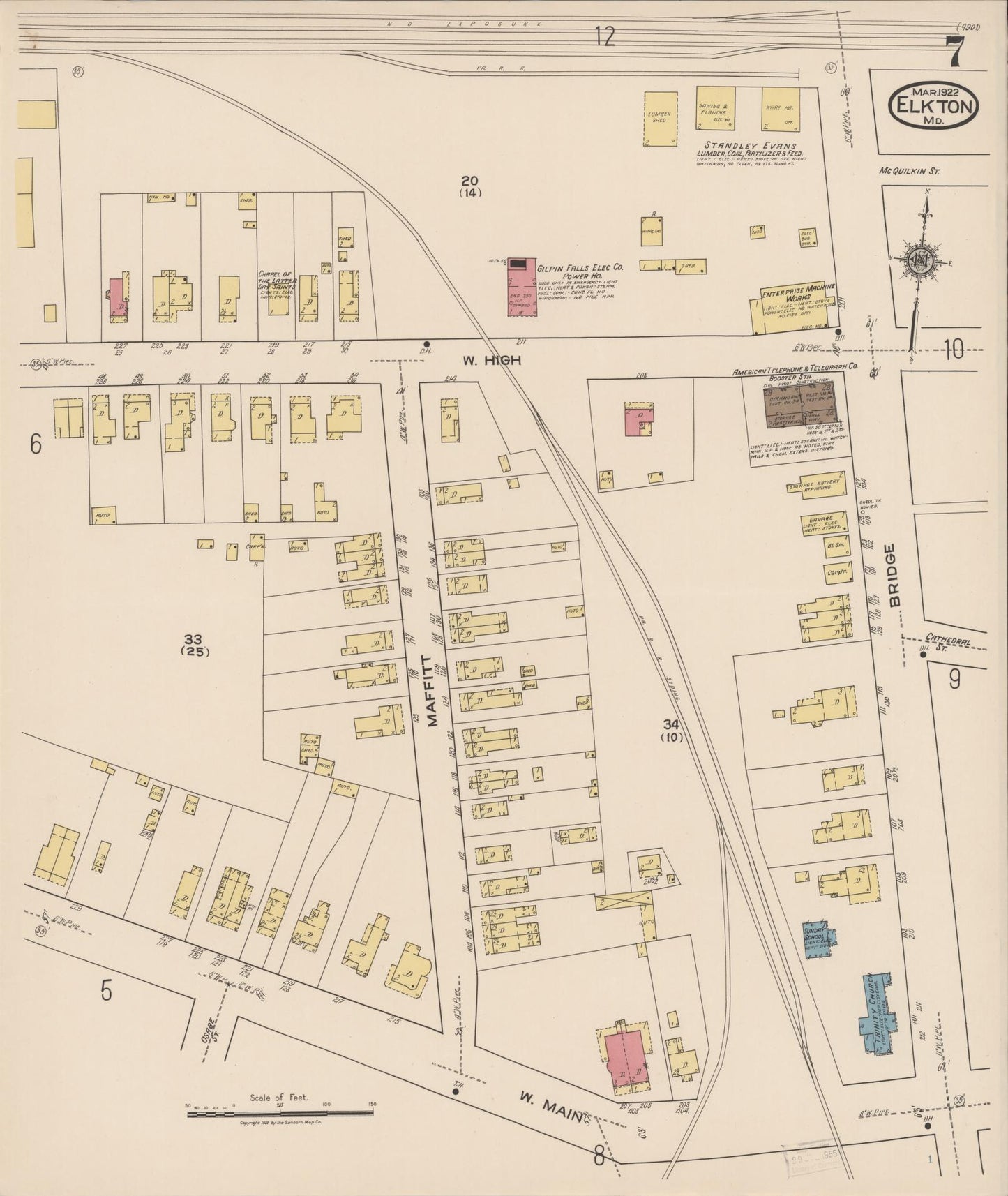 Sanborn Fire Insurance Map from Elkton, Cecil County, Maryland (1922), Sheet #0007 - Complete Map Set gallery image, historic Sanborn map, vintage wall art, Maryland Maryland