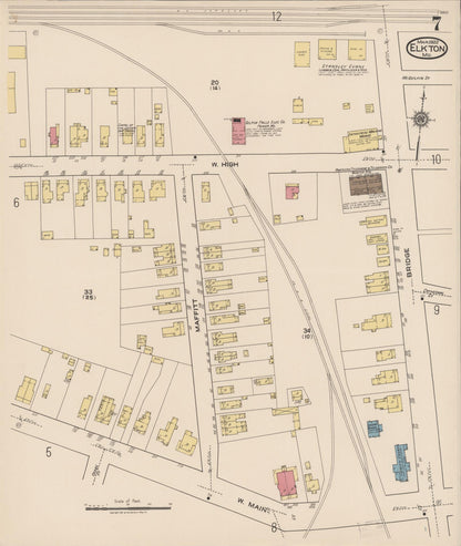 Sanborn Fire Insurance Map from Elkton, Cecil County, Maryland (1922), Sheet #0007 - Complete Map Set gallery image, historic Sanborn map, vintage wall art, Maryland Maryland