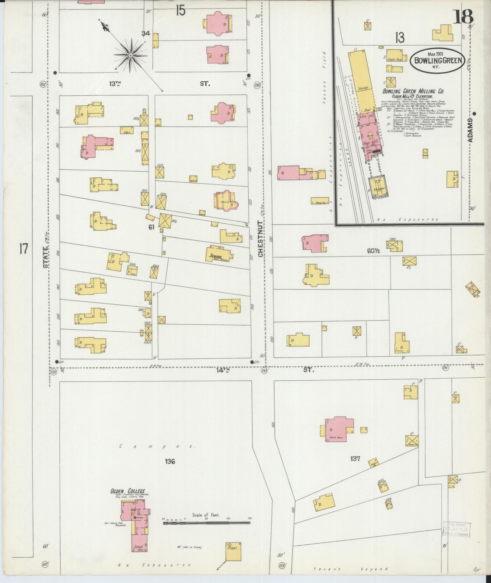 Sanborn Fire Insurance Map from Bowling Green, Warren County, Kentucky (1901), Sheet #0018 - Complete Map Set gallery image, historic Sanborn map, vintage wall art, Kentucky Kentucky