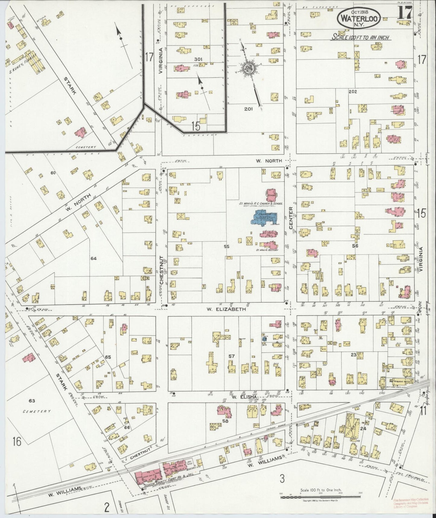 Sanborn Fire Insurance Map from Waterloo, Seneca County, New York (1918), Sheet #0017 - Historic Sanborn Fire Insurance Map Print, vintage old map wall art, antique decor, genealogy gift, New York New York map