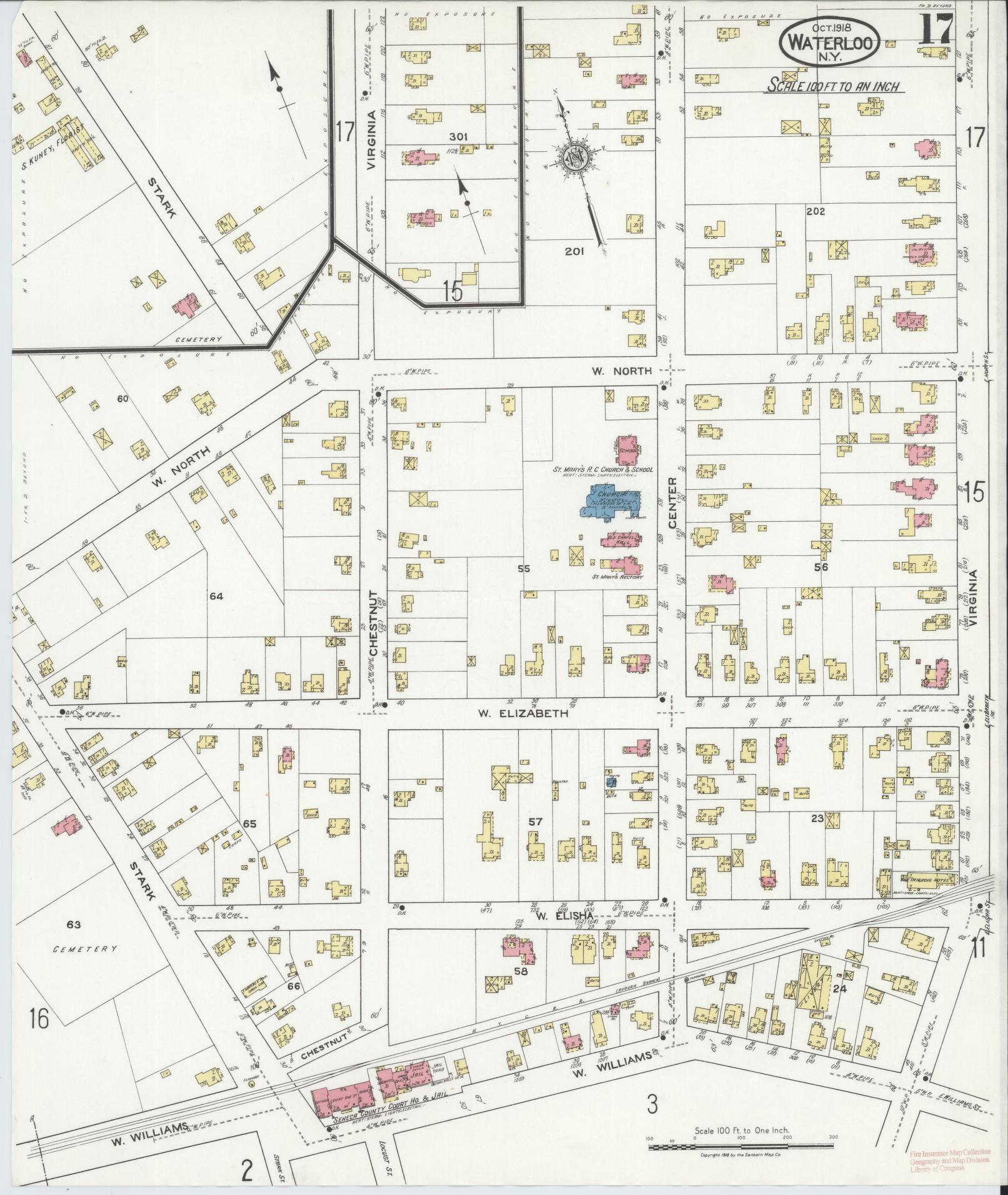 Sanborn Fire Insurance Map from Waterloo, Seneca County, New York (1918), Sheet #0017 - Historic Sanborn Fire Insurance Map Print, vintage old map wall art, antique decor, genealogy gift, New York New York map