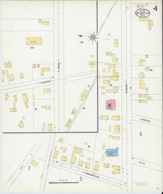 Sanborn Fire Insurance Map from Webster, Worcester County, Massachusetts (1904), Sheet #0004 - Historic Sanborn Fire Insurance Map Print, vintage old map wall art, antique decor, genealogy gift, Massachusetts Massachusetts map
