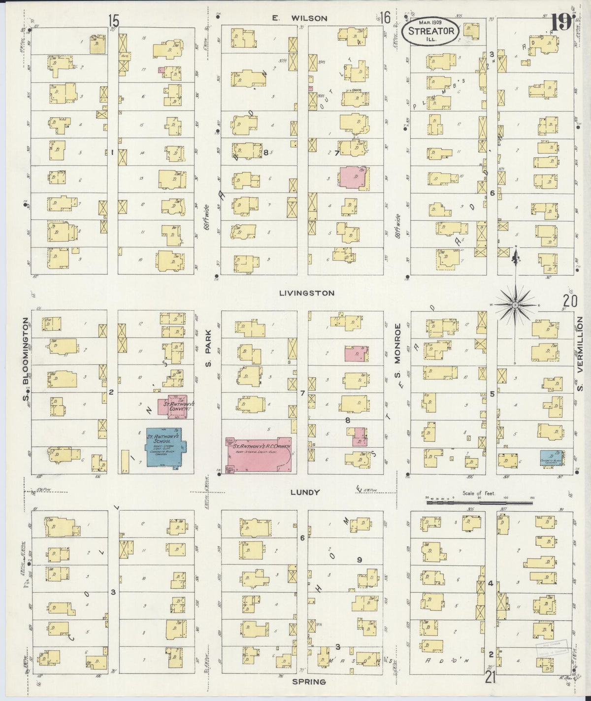 Sanborn Fire Insurance Map from Streator, La Salle County, Illinois (1909), Sheet #0019 - Complete Map Set gallery image, historic Sanborn map, vintage wall art, Illinois Illinois