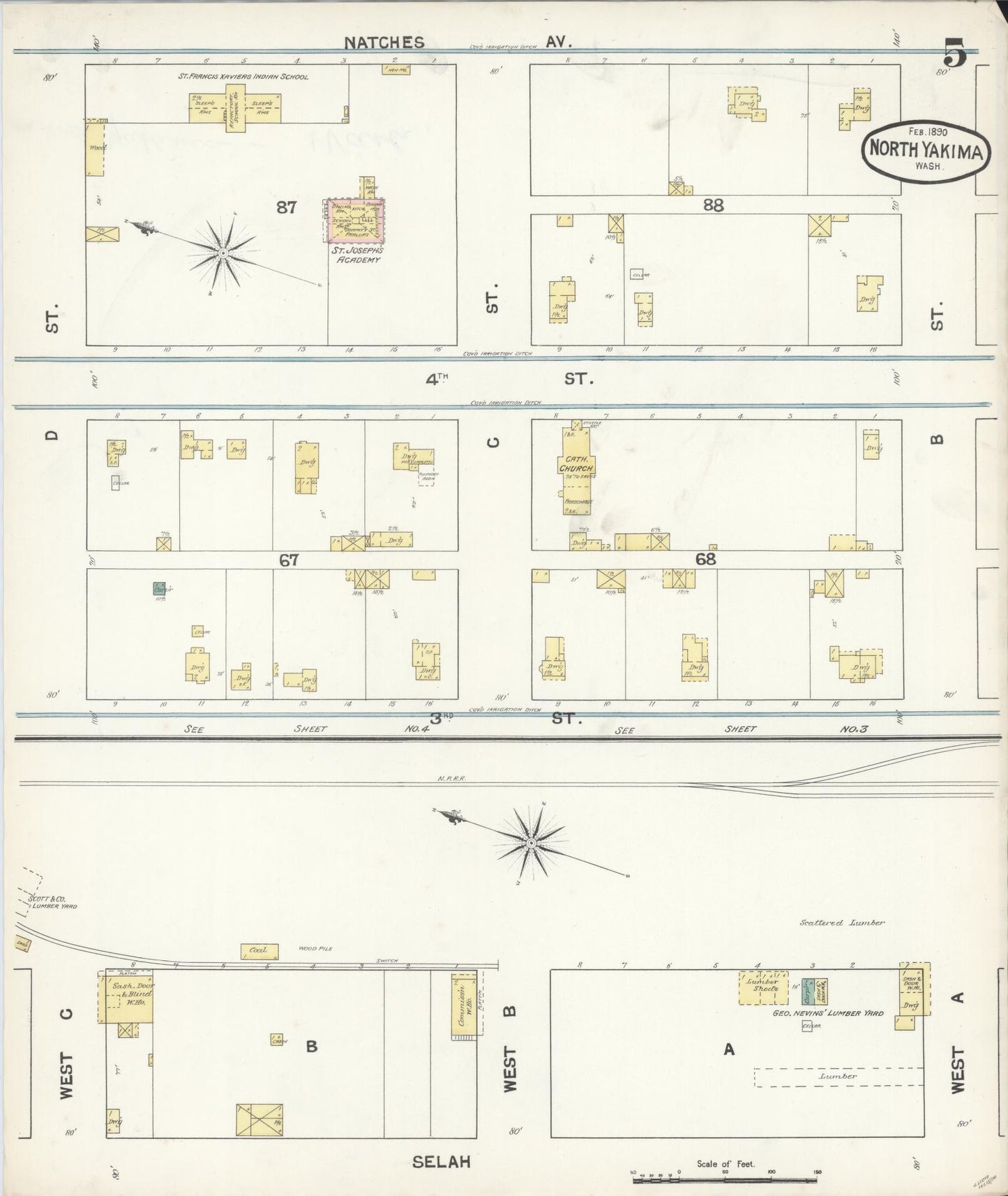 Sanborn Fire Insurance Map from North Yakima, Yakima County, Washington (1890), Sheet #0005 - Complete Map Set gallery image, historic Sanborn map, vintage wall art, Washington Washington