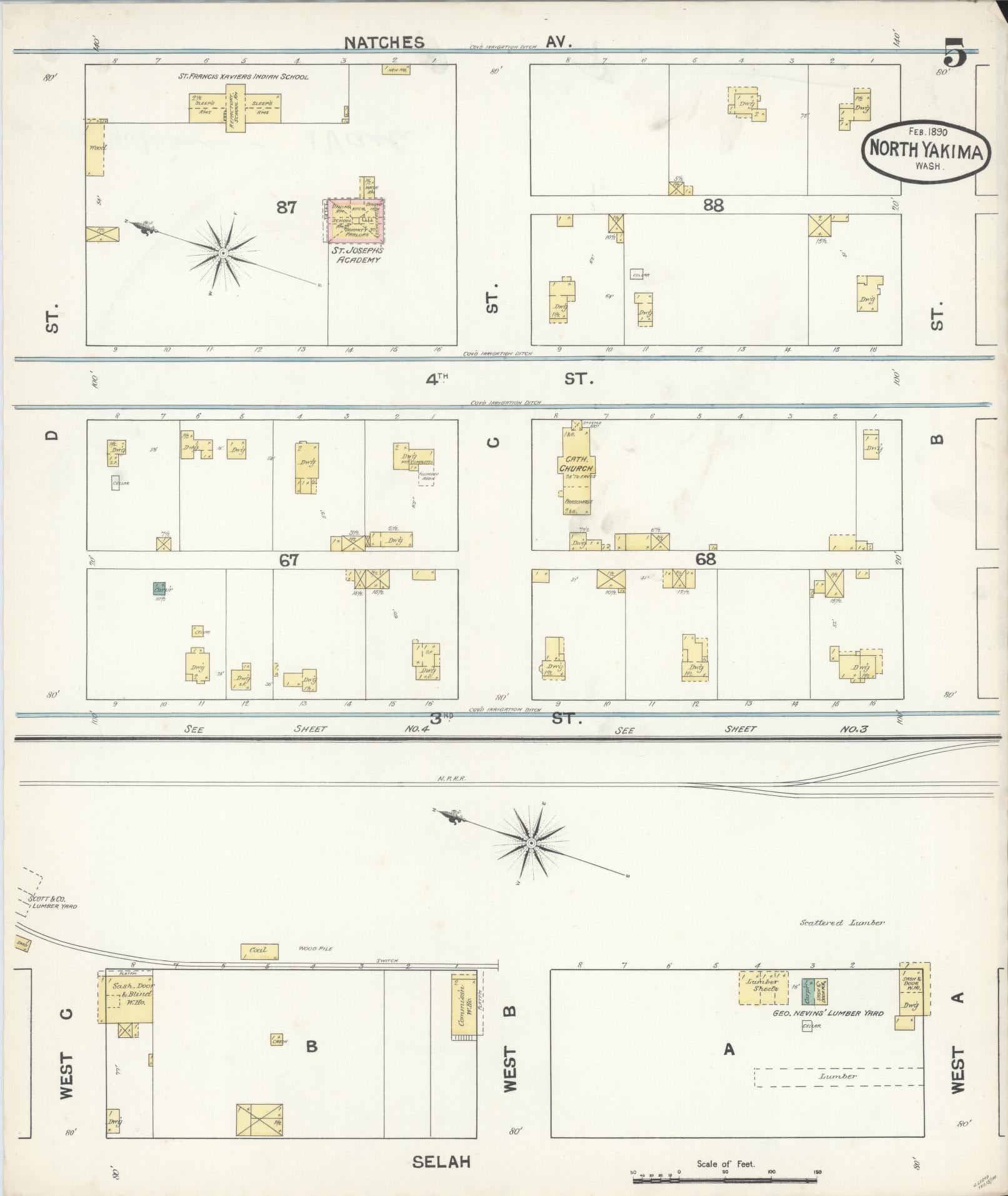 Sanborn Fire Insurance Map from North Yakima, Yakima County, Washington (1890), Sheet #0005 - Complete Map Set gallery image, historic Sanborn map, vintage wall art, Washington Washington