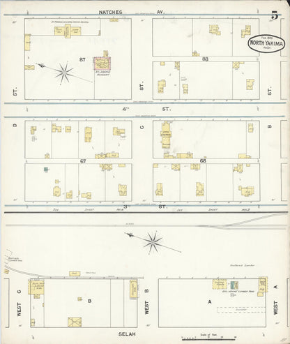 Sanborn Fire Insurance Map from North Yakima, Yakima County, Washington (1890), Sheet #0005 - Complete Map Set gallery image, historic Sanborn map, vintage wall art, Washington Washington