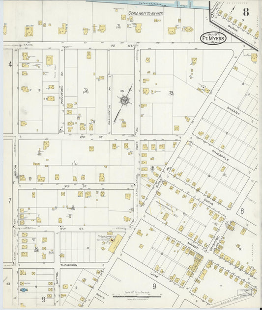 Sanborn Fire Insurance Map from Fort Myers, Lee County, Florida (1917), Sheet #0008 - Historic Sanborn Fire Insurance Map Print, vintage old map wall art, antique decor, genealogy gift, Florida Florida map
