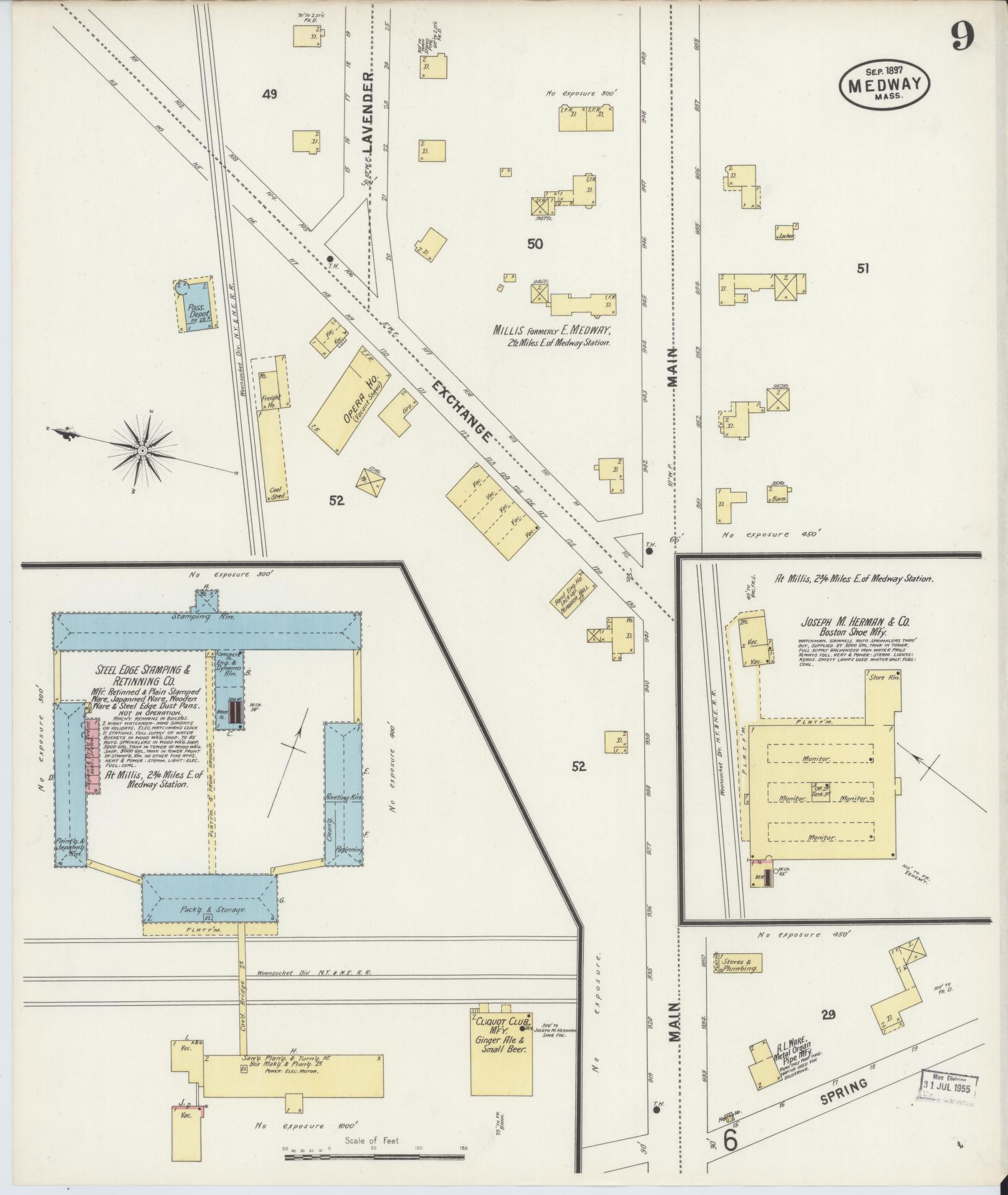 Sanborn Fire Insurance Map from Medway, Norfolk County, Massachusetts (1897), Sheet #0009 - Complete Map Set gallery image, historic Sanborn map, vintage wall art, Massachusetts Massachusetts