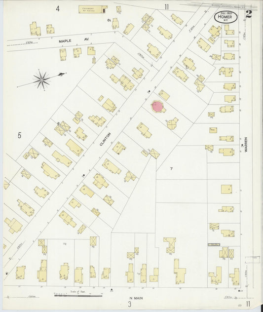 Sanborn Fire Insurance Map from Homer, Cortland County, New York (1907), Sheet #0002 - Historic Sanborn Fire Insurance Map Print, vintage old map wall art, antique decor, genealogy gift, New York New York map