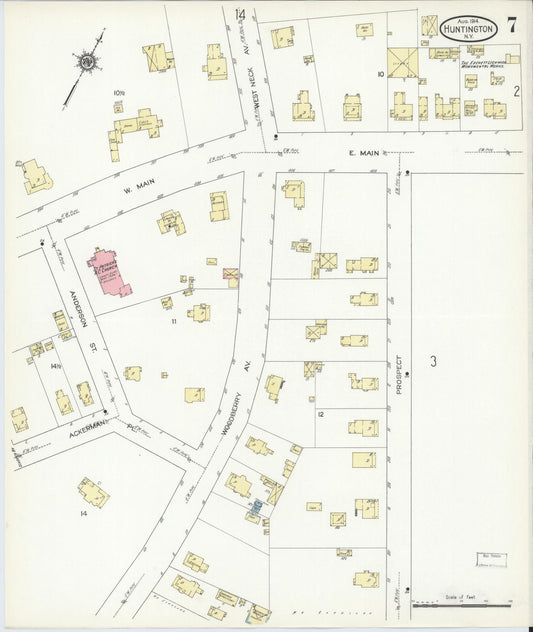 Sanborn Fire Insurance Map from Huntington, Suffolk County, New York (1914), Sheet #0007 - Historic Sanborn Fire Insurance Map Print, vintage old map wall art, antique decor, genealogy gift, New York New York map
