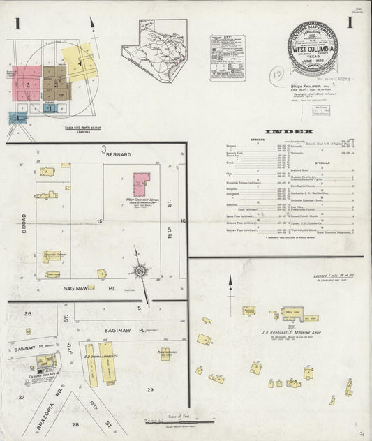 Sanborn Fire Insurance Map from West Columbia, Brazoria County, Texas (1926), Sheet #0001 - Complete Map Set gallery image, historic Sanborn map, vintage wall art, Texas Texas