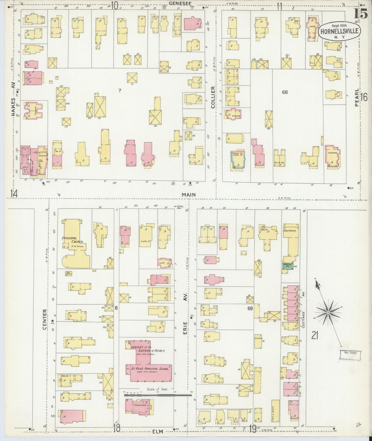 Sanborn Fire Insurance Map from Hornell, Steuben County, New York (1904), Sheet #0015 - Historic Sanborn Fire Insurance Map Print, vintage old map wall art, antique decor, genealogy gift, New York New York map