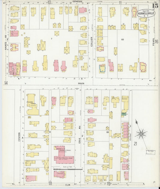 Sanborn Fire Insurance Map from Hornell, Steuben County, New York (1904), Sheet #0015 - Historic Sanborn Fire Insurance Map Print, vintage old map wall art, antique decor, genealogy gift, New York New York map