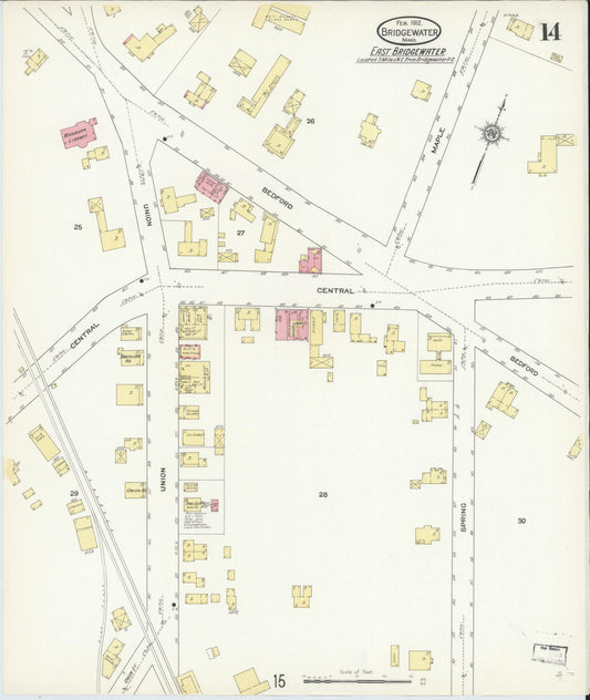 Sanborn Fire Insurance Map from Bridgewater, Plymouth County, Massachusetts (1912), Sheet #0014 - Historic Sanborn Fire Insurance Map Print, vintage old map wall art, antique decor, genealogy gift, Massachusetts Massachusetts map