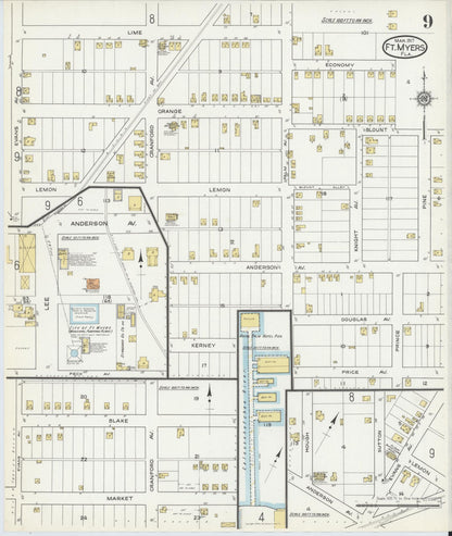 Sanborn Fire Insurance Map from Fort Myers, Lee County, Florida (1917), Sheet #0009 - Historic Sanborn Fire Insurance Map Print, vintage old map wall art, antique decor, genealogy gift, Florida Florida map