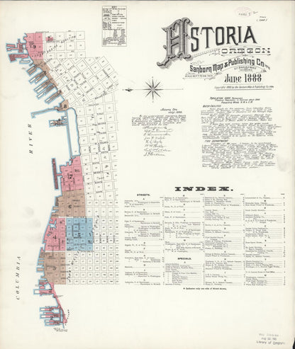 Sanborn Fire Insurance Map from Astoria, Clatsop County, Oregon (1888), Sheet #0001 - Complete Map Set gallery image, historic Sanborn map, vintage wall art, Oregon Oregon