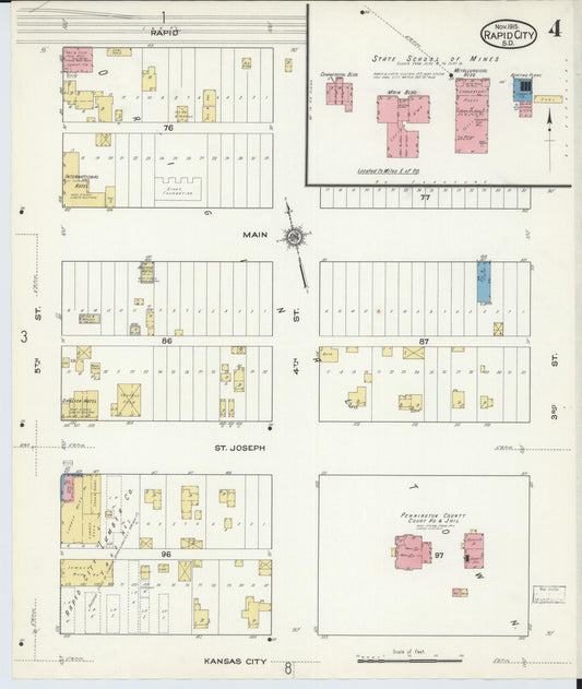 Sanborn Fire Insurance Map from Rapid City, Pennington County, South Dakota (1915), Sheet #0004 - Historic Sanborn Fire Insurance Map Print, vintage old map wall art, antique decor, genealogy gift, South Dakota South Dakota map