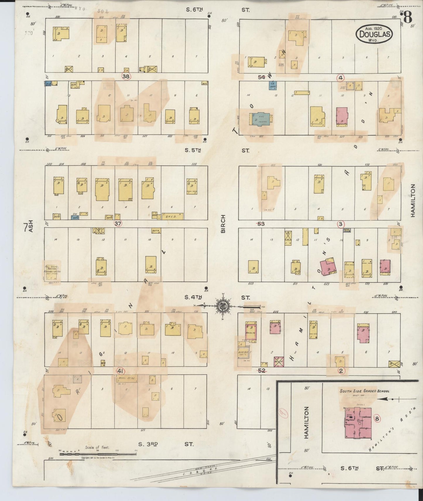 Sanborn Fire Insurance Map from Douglas, Converse County, Wyoming (1944), Sheet #0008 - Complete Map Set gallery image, historic Sanborn map, vintage wall art, Wyoming Wyoming