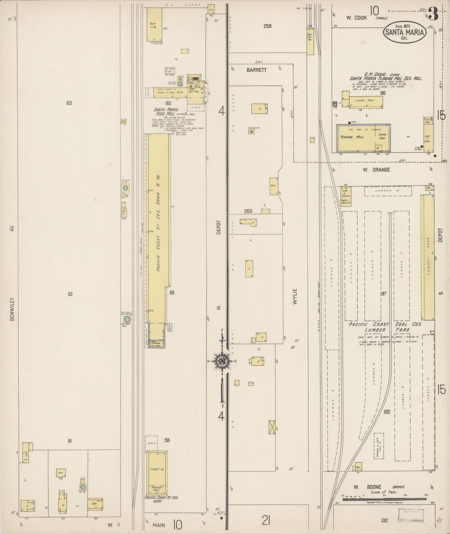 Sanborn Fire Insurance Map from Santa Maria, Santa Barbara County, California (1920), Sheet #0003 - Complete Map Set gallery image, historic Sanborn map, vintage wall art, California California