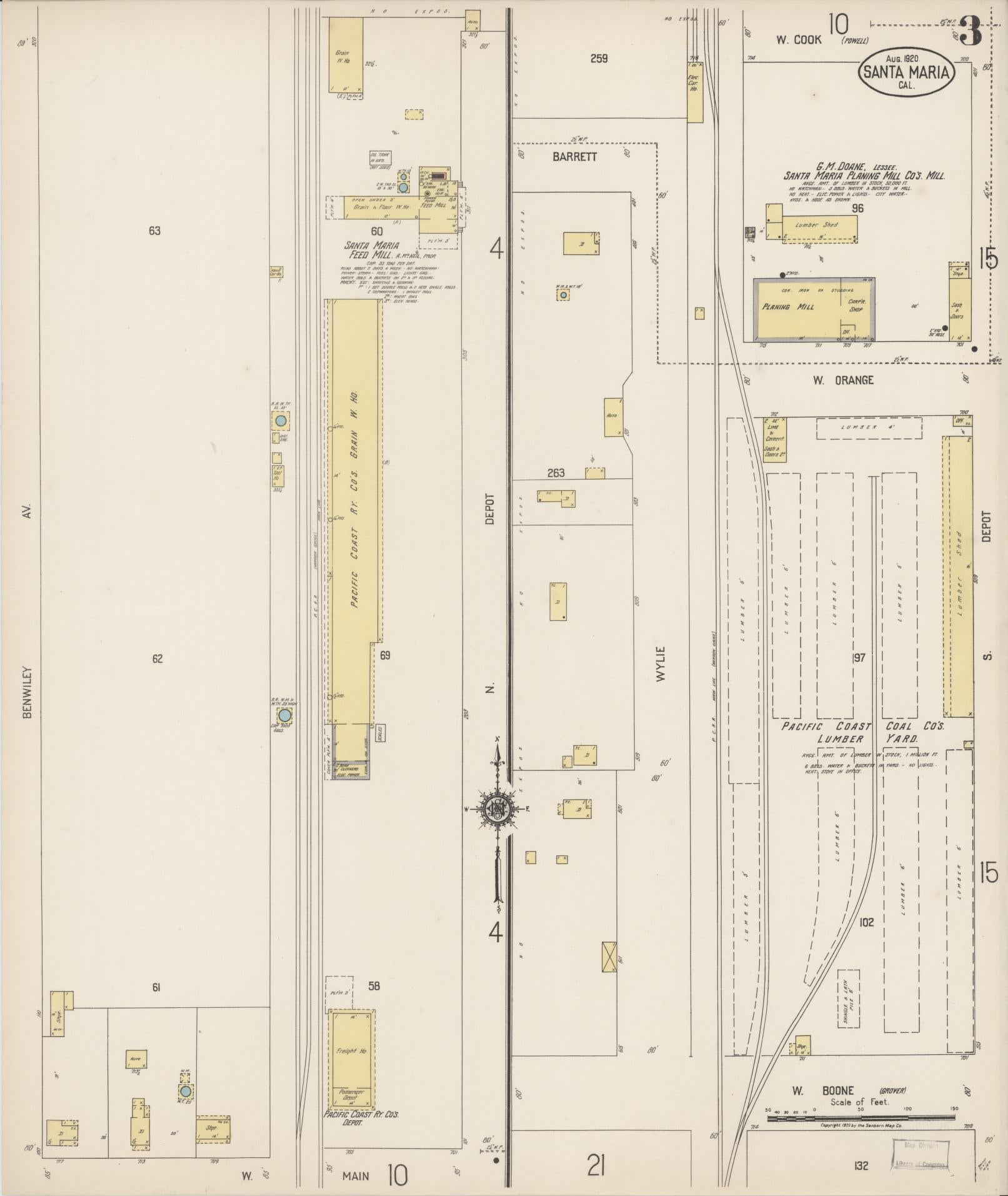 Sanborn Fire Insurance Map from Santa Maria, Santa Barbara County, California (1920), Sheet #0003 - Complete Map Set gallery image, historic Sanborn map, vintage wall art, California California