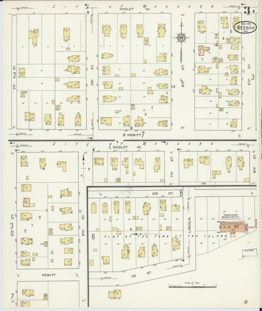 Sanborn Fire Insurance Map from Neenah, Winnebago County, Wisconsin (1913), Sheet #0003 - Historic Sanborn Fire Insurance Map Print, vintage old map wall art, antique decor, genealogy gift, Wisconsin Wisconsin map