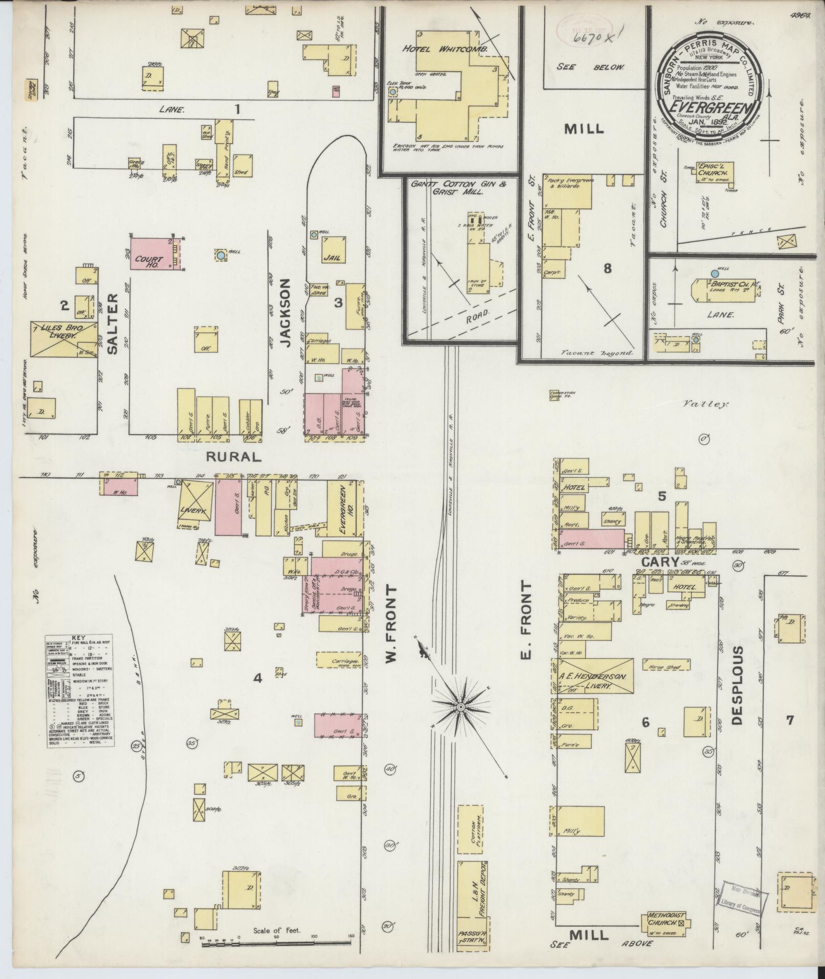 Sanborn Fire Insurance Map from Evergreen, Conecuh County, Alabama. (1892) – Historic Sanborn Fire Insurance Map Print