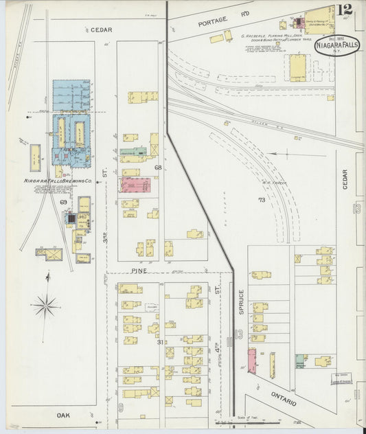 Sanborn Fire Insurance Map from Niagara Falls, Niagara County, New York (1892), Sheet #0012 - Historic Sanborn Fire Insurance Map Print, vintage old map wall art, antique decor, genealogy gift, New York New York map