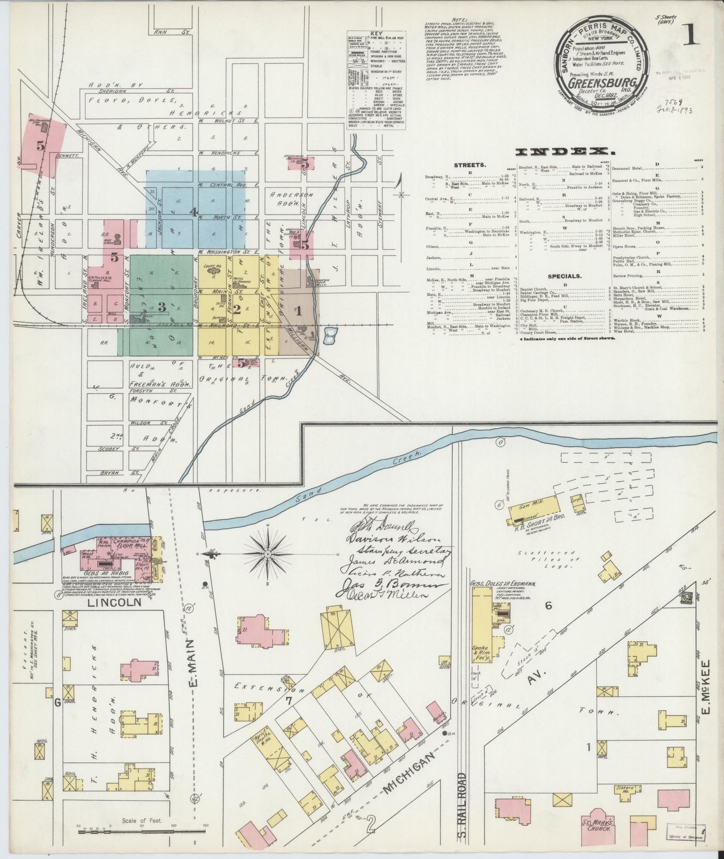 Sanborn Fire Insurance Map from Greensburg, Decatur County, Indiana (1897), Sheet #0001 - Complete Map Set gallery image, historic Sanborn map, vintage wall art, Indiana Indiana