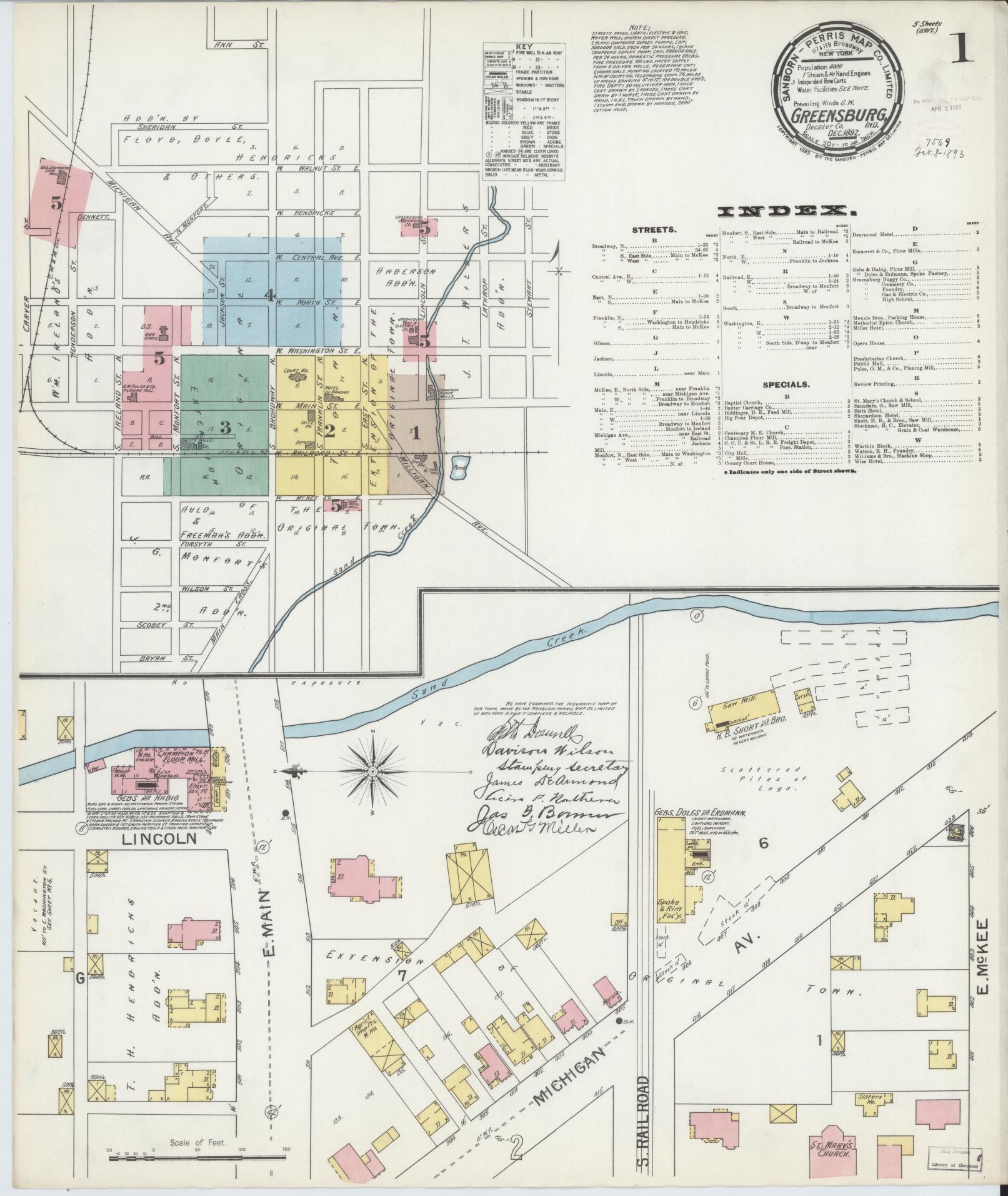 Sanborn Fire Insurance Map from Greensburg, Decatur County, Indiana (1897), Sheet #0001 - Complete Map Set gallery image, historic Sanborn map, vintage wall art, Indiana Indiana