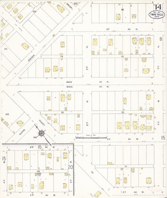 Sanborn Fire Insurance Map from Twin Falls, Twin Falls County, Idaho (1911), Sheet #0014 - Historic Sanborn Fire Insurance Map Print, vintage old map wall art, antique decor, genealogy gift, Falls Idaho map