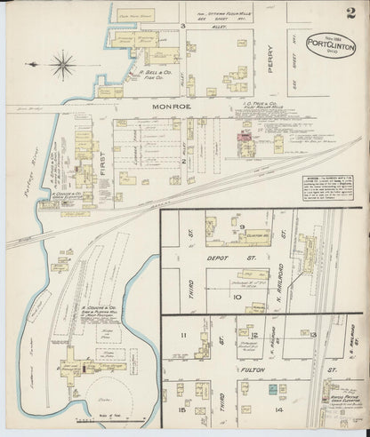 Sanborn Fire Insurance Map from Port Clinton, Ottawa County, Ohio (1884), Sheet #0002 - Historic Sanborn Fire Insurance Map Print, vintage old map wall art, antique decor, genealogy gift, Ohio Ohio map