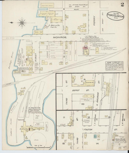 Sanborn Fire Insurance Map from Port Clinton, Ottawa County, Ohio (1884), Sheet #0002 - Historic Sanborn Fire Insurance Map Print, vintage old map wall art, antique decor, genealogy gift, Ohio Ohio map