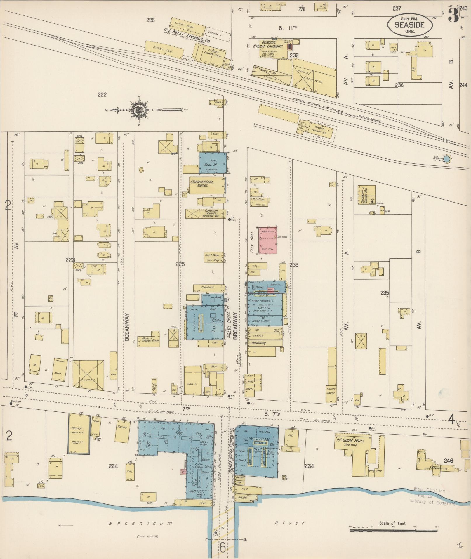 Sanborn Fire Insurance Map from Seaside, Clatsop County, Oregon (1914), Sheet #0003 - Historic Sanborn Fire Insurance Map Print, vintage old map wall art, antique decor, genealogy gift, Oregon Oregon map